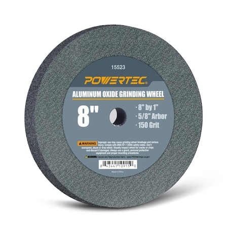 Powertec Aluminum Oxide Grinding Wheel 150 Grit, 8 in. x 1 in. with 5/8 in. Arbor 15523